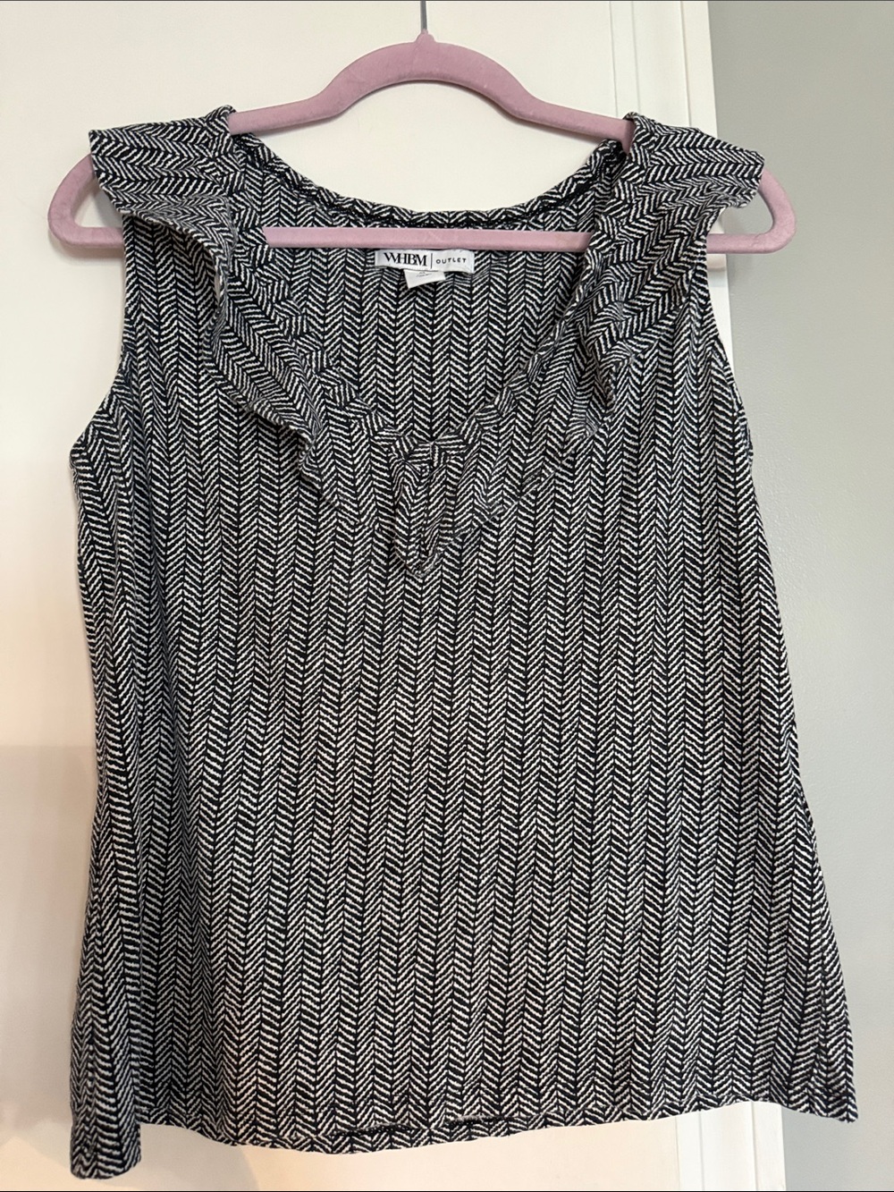 White House Black Market Black & White Chevron Ruffle Tank